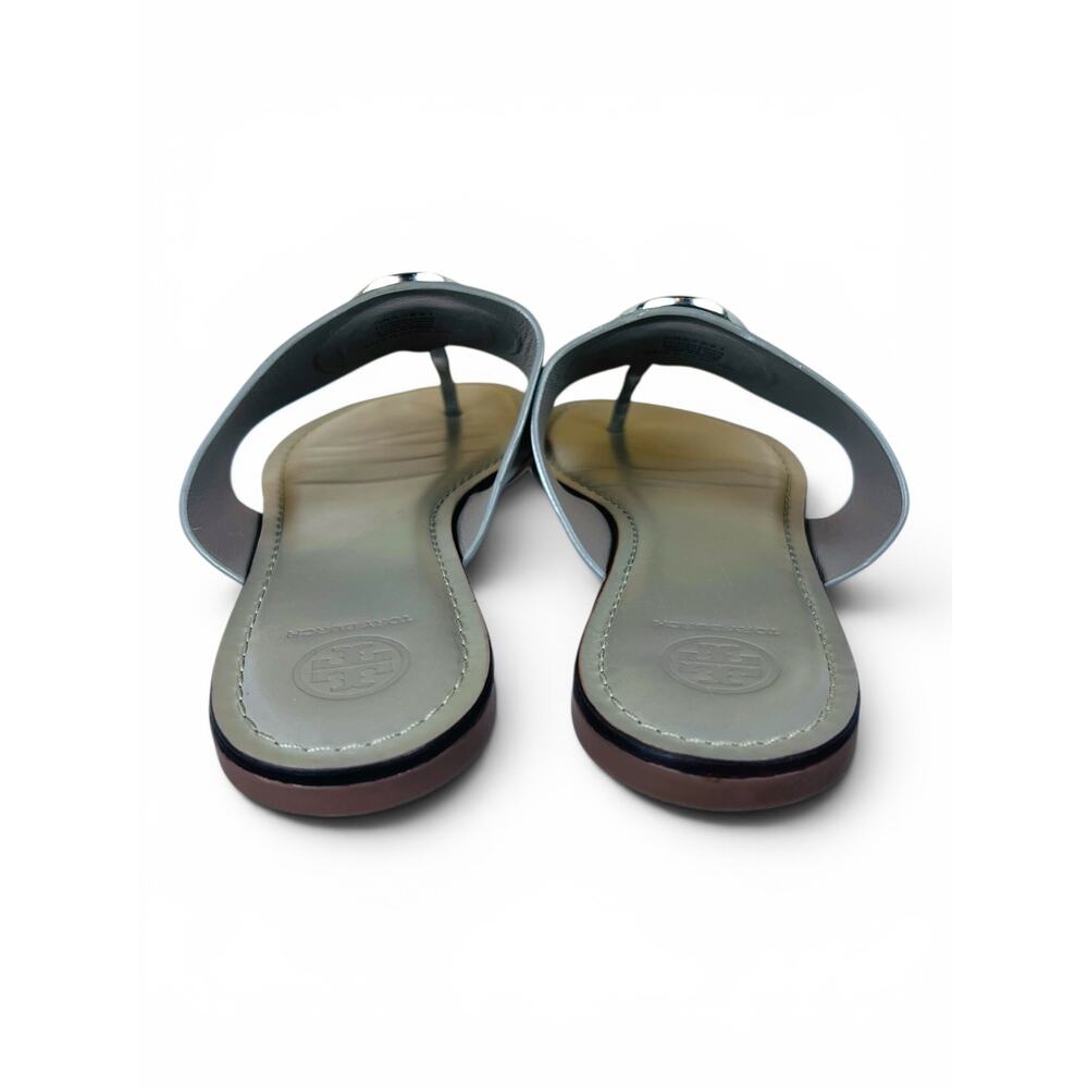 Tory Burch Benton Band Gray Heron Silver Leather Thong Sandals Size 10 - Picture 3 of 7